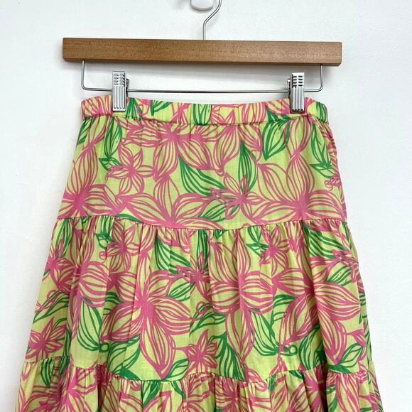 Lilly Pulitzer White Label Tiered Cotton Tropical Floral Pull-On Midi Skirt XS - Picture 4 of 11